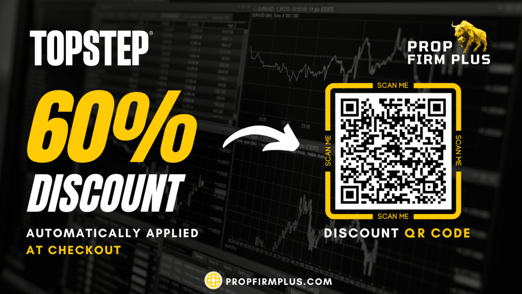 Topstep 60% off banner with QR code